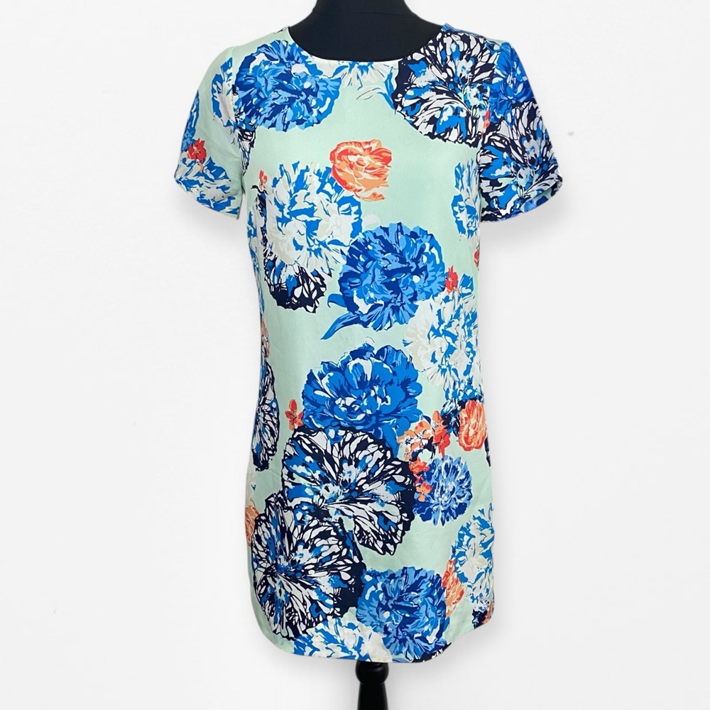 J. Crew vintage Vibrant green blue Floral Shift sheath Dress sz 2